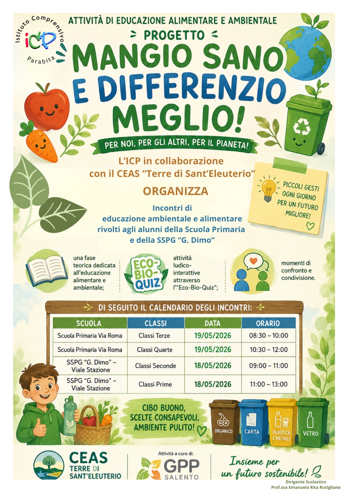 Incontri di educazione ambientale e alimentare per agli alunni della  Primaria e della SSPG